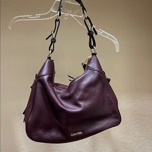 Calvin Klein Brown Leather Shoulder Bag with Silver Hardware